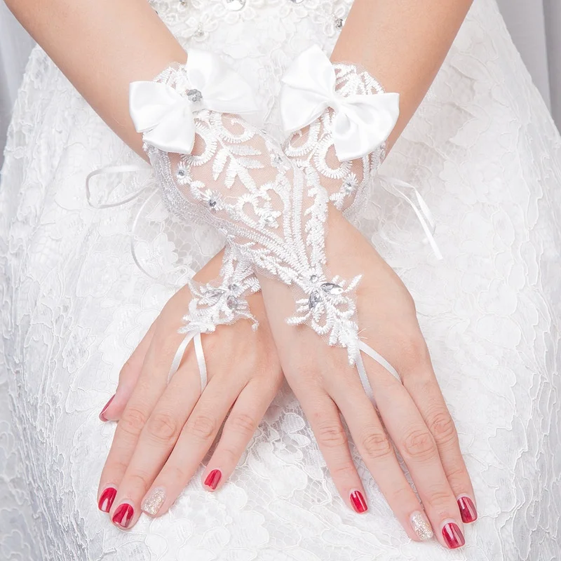 
short tulle wedding gloves bowknot bridal gloves 