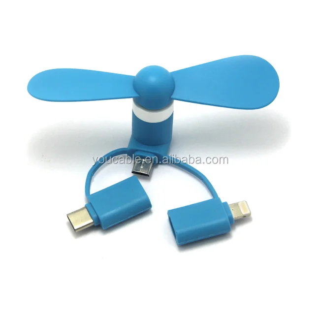 Custom Free Logo Portable 3 in 1 Type C Small USB Cooling Mini Cell Phone Fan