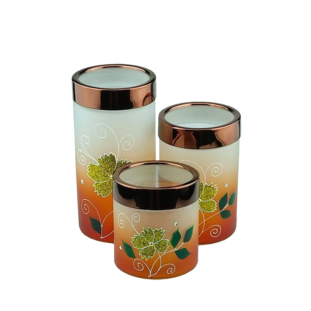 Hand painting airtight glass food storage jars set with plastic screw top for candy nut