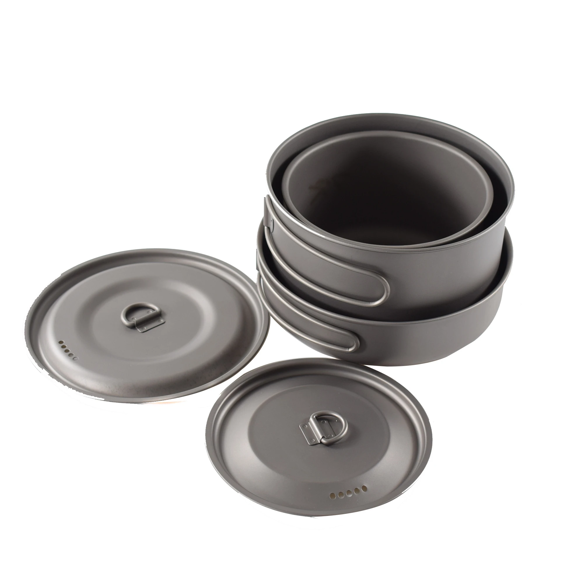 
Titanium camping cookset: 2 pots&1 pan 0.4mm/0.5mm thickncess; 