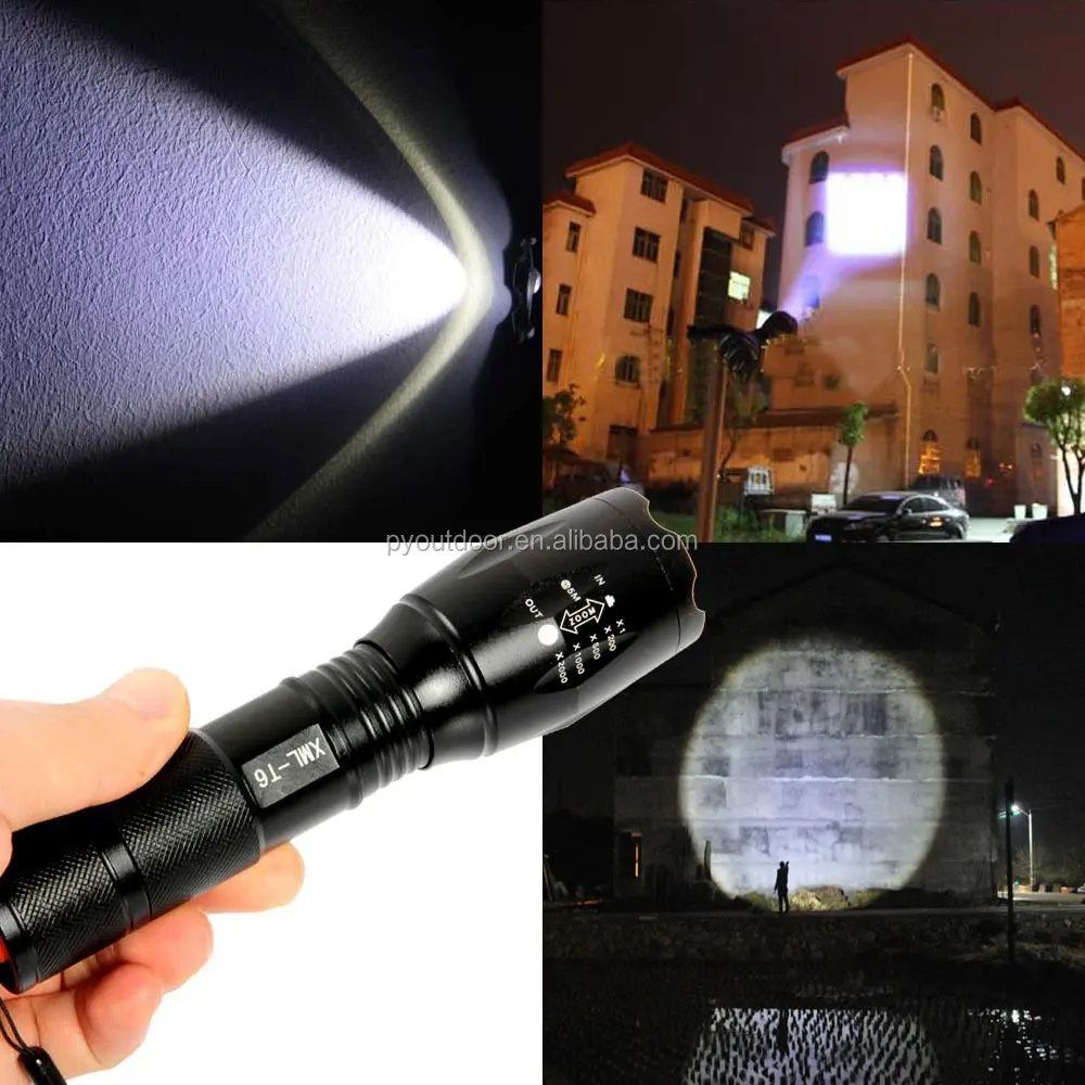 High quality self-defense T6 led bulb 1000lm handheld adjustable waterproof IPX5  rechargeable tactical led flashlight