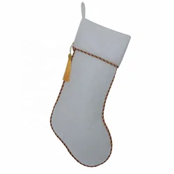 2 Colors Gold and Cream Velvet Christmas Stocking with Tassel Decoration