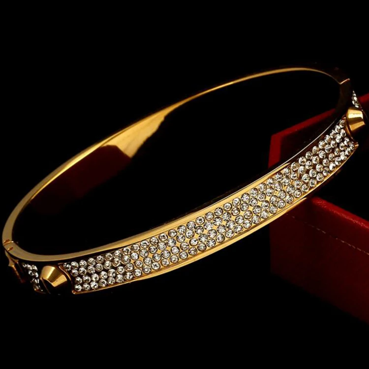 Fashion Rivet Diamond Gold Bracelet Alloy Spring Buckle Bracelet Rose Gold Bangle
