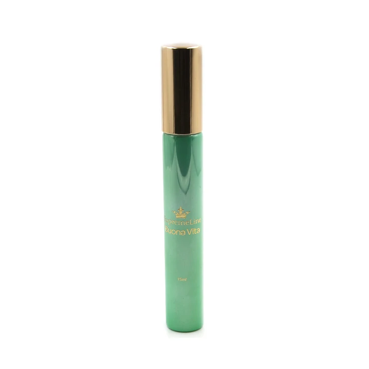 wholesale beauty packaging luxury UV light green glass roll on bottle with gold cap