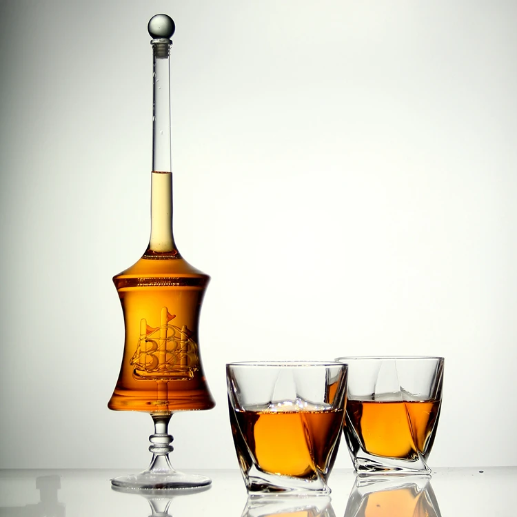 JHROC07 Creative Whiskey Bottle set with 2 Unique Shape Whisky Glasses