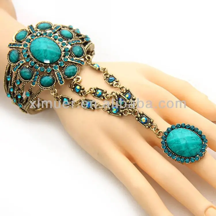Fashion gemstone finger ring bracelet