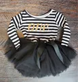 Summer Cute Newborn Dresses For Infant Ribbon Bow Pattern Long Sleeve Striped Dress Clothes 0 to