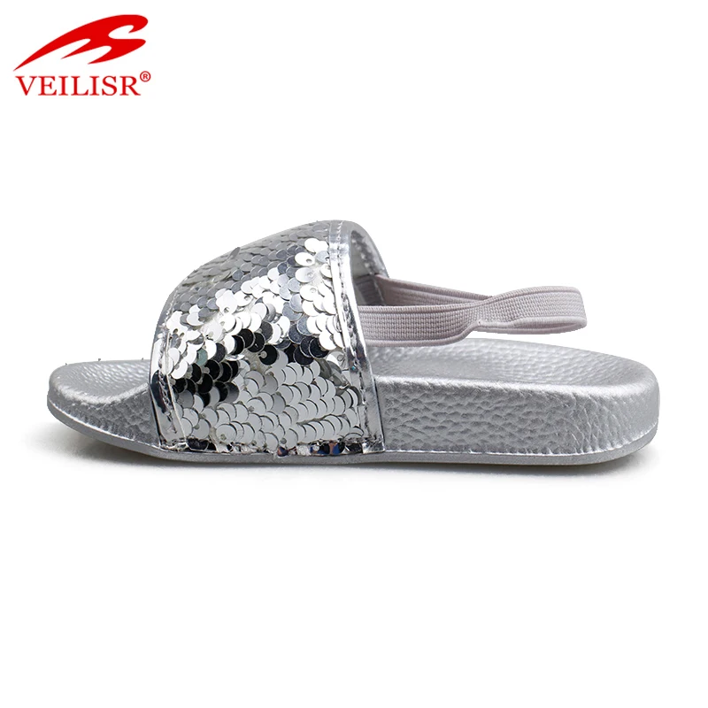 Outdoor indoor sequins PU upper children slippers kids slide sandals