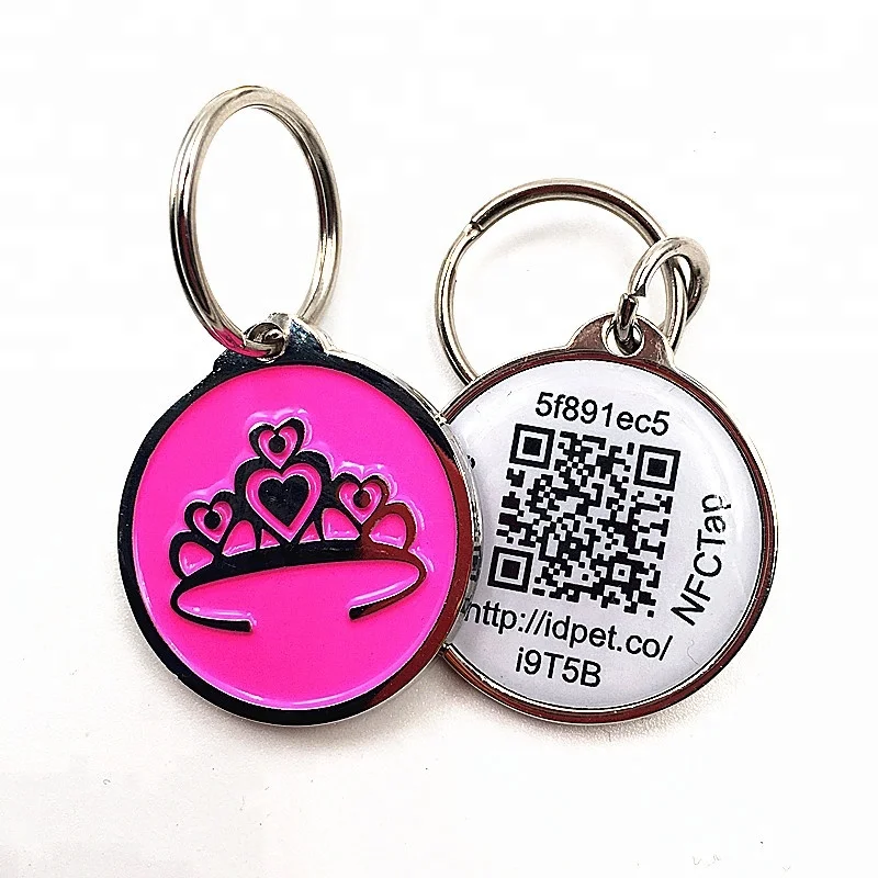 Wholesale custom zinc alloy smart NFC qr code pet id tag with epxoy stickers