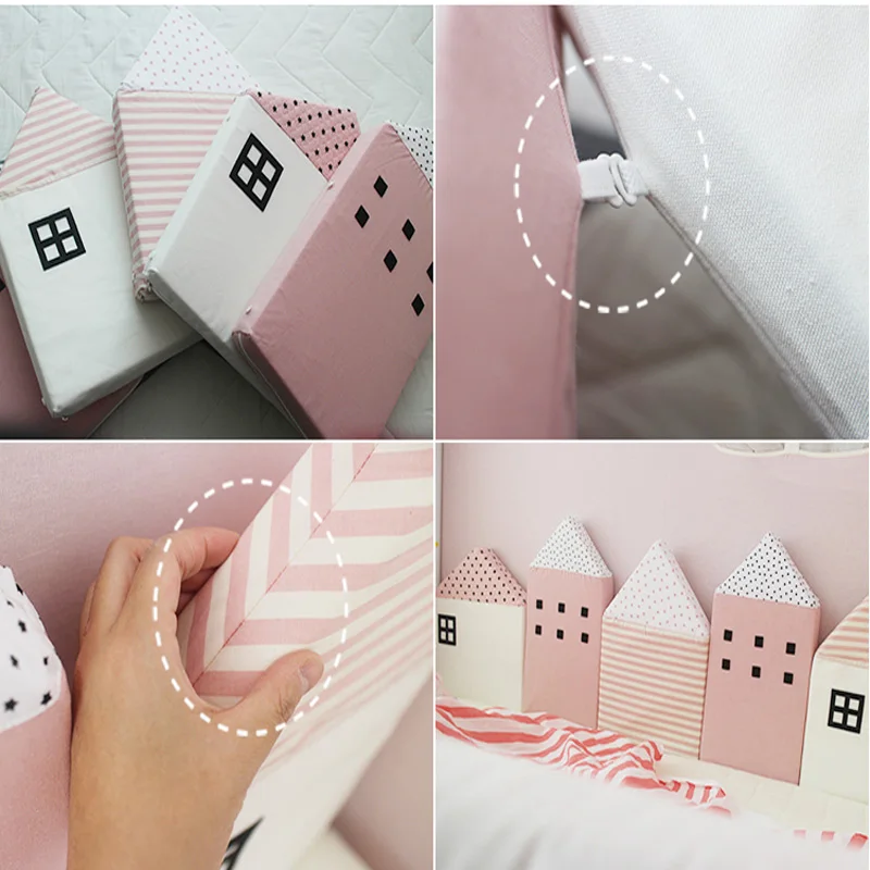 4pcs Baby Bed Bumper Little House Pattern Crib Protection Infant Cot Newborn Bedding Cute Kid Bed Fence Cotton Combination House