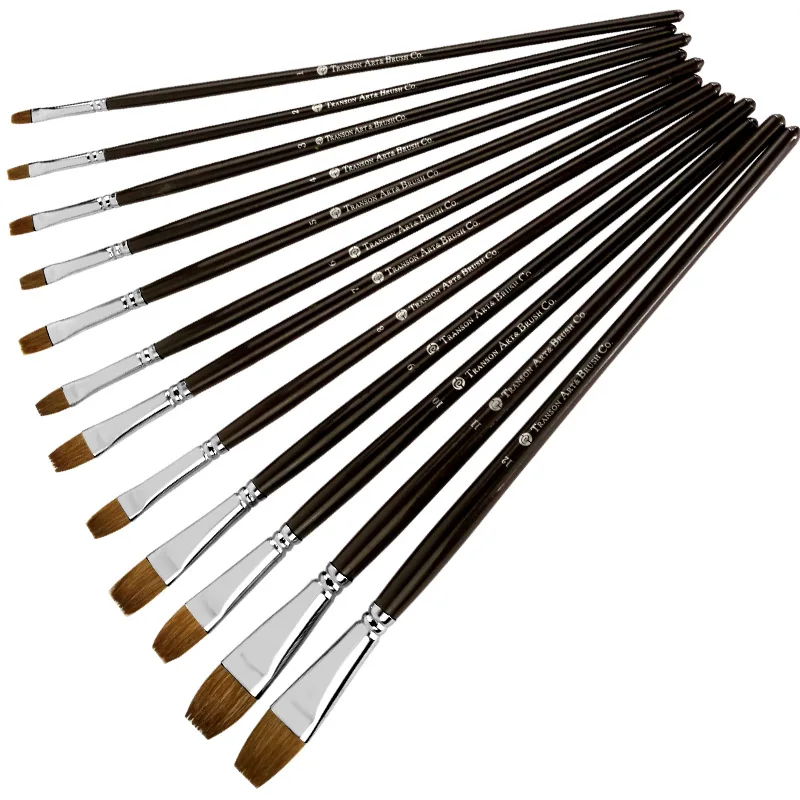 Transon Art Paintbrush Set 12PCS Weasel Hair Flat Watercolor Brush
