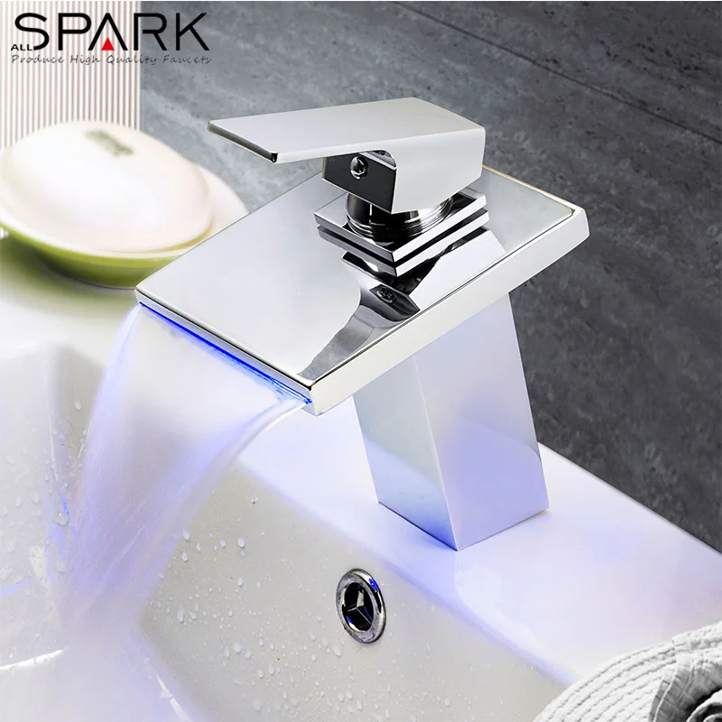 Hot and cold water mixer bathroom sink waterfall taps