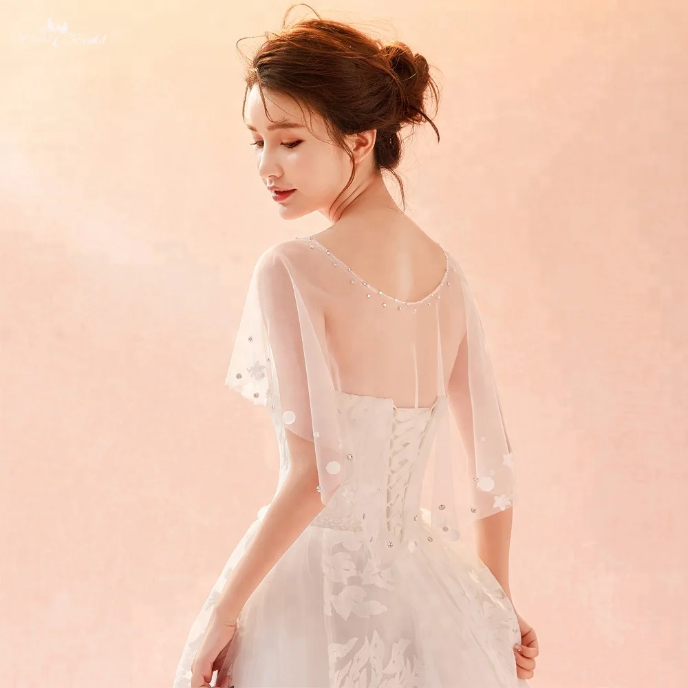 
LZP288 Real Pictures Boat Neckline With Rhinestone Wedding Shawl Ivory Bridal Bolero Woman 
