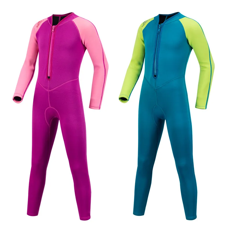 Unisex Youth Waterproof Neoprene Surfing Wetsuit Long Sleeve Front Zipper Plus Size Diving Colorful Front Zipper Long Sleeve