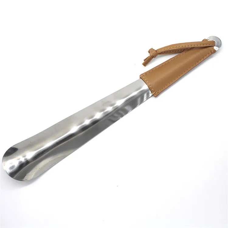 38cm stainless steel leather portable long shoe horn for seniors