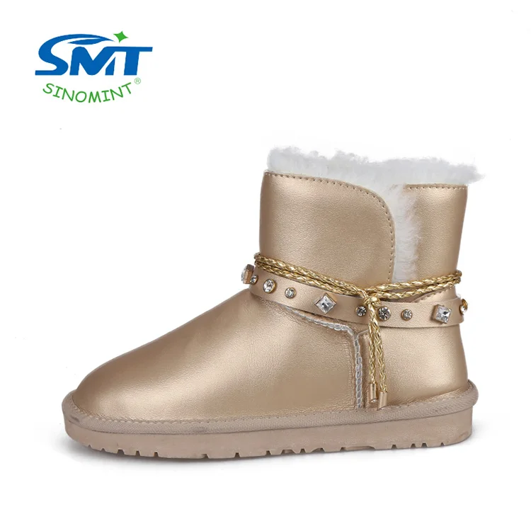 
PU upper material women mid calf water resistant wool lined short winter snow boots 