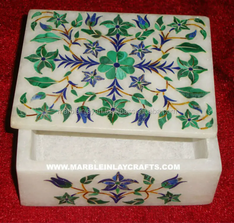 Marble Inlay Jewellery Box, Indian Hand Carved Inlay Box