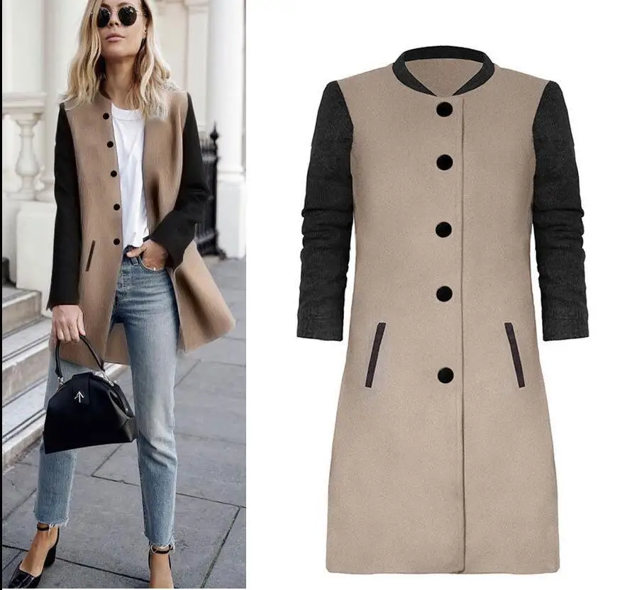 Wholesale 2018 fashion sexy women split O-Neck woolen coat (C17706)