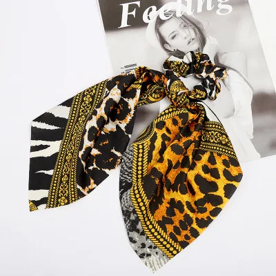 Fashion women lovely printed ribbon hair scrunchies cute gum elegant Hair Tie Accessories Ponytail Holder