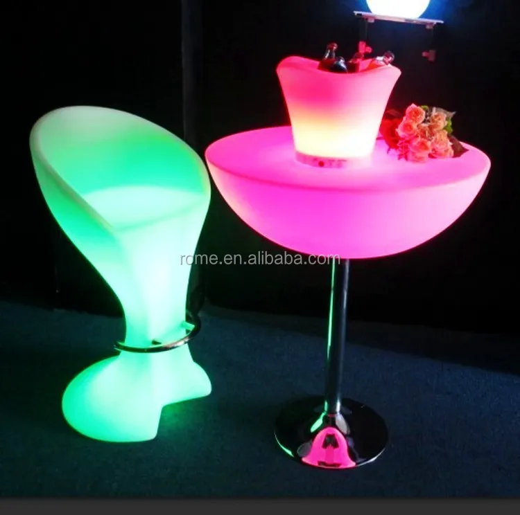 stainless steel base glass top Multi Color Changing illuminated Fashion round LED Bar cocktail Table