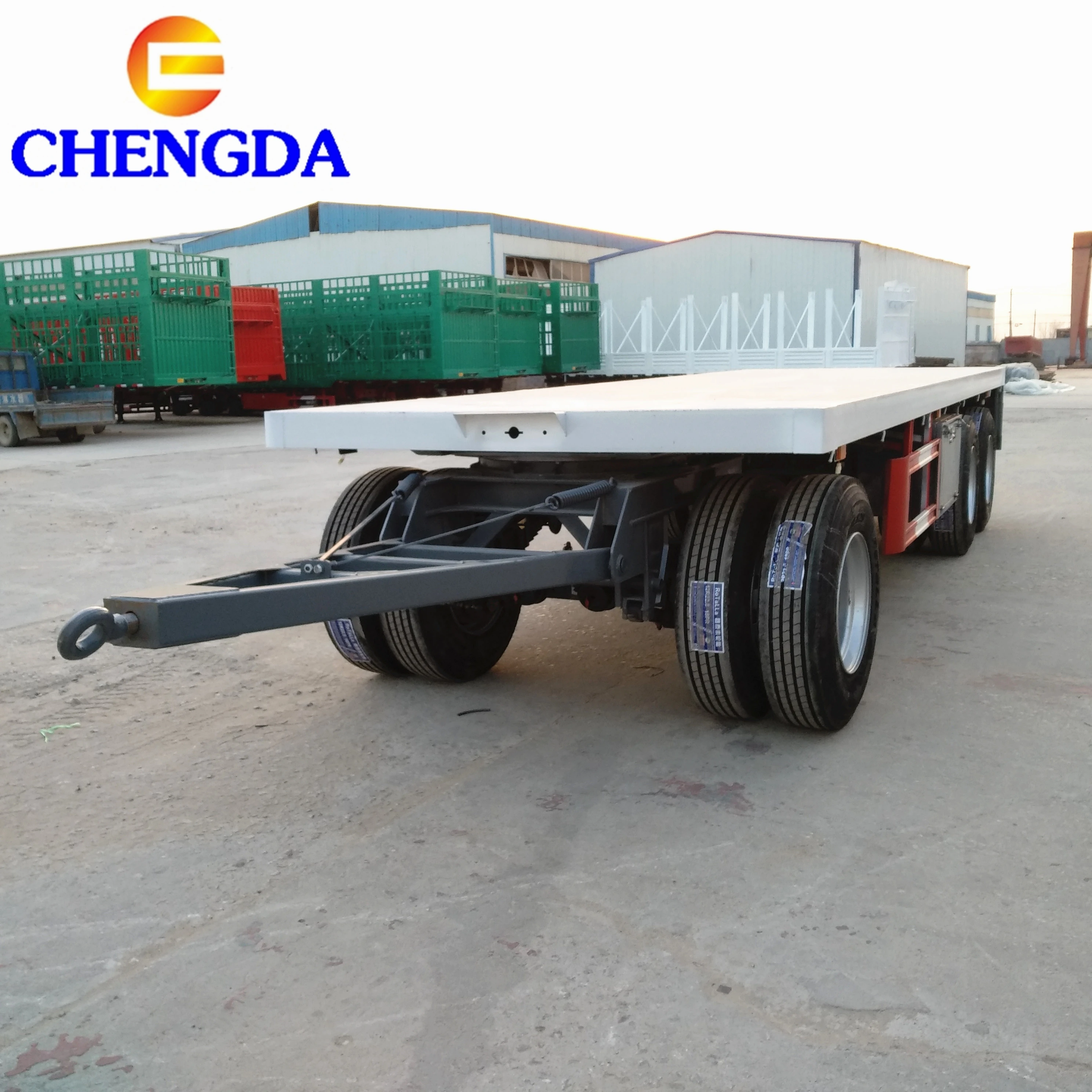 Light Weight 3 Axle Turntable 30 Ton Flatbed Side Wall Dolly Drawbar Full Trailer