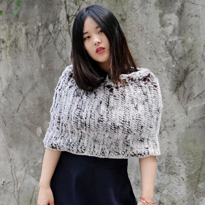 CX-B-76H Luxuriant In Design Woven Scarf And Bridal Stole Rex Rabbit Fur Shawl