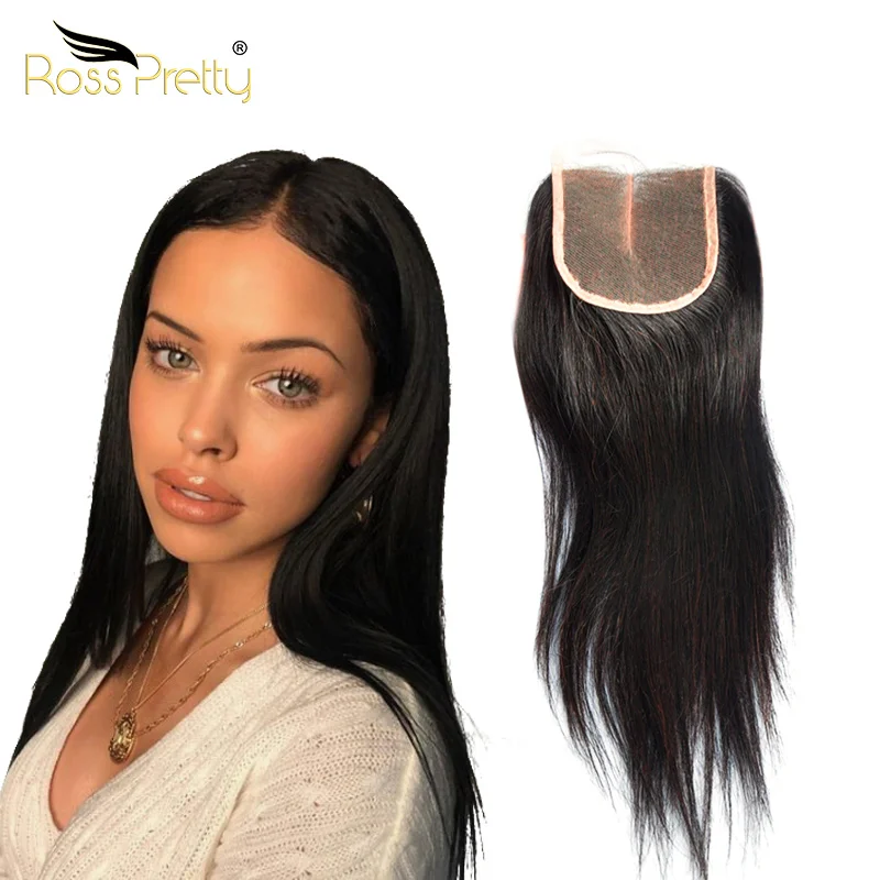 
Ross Pretty бразильские высококачественные 100% человеческие волосы 4x4 монгольские кружевные передние фронтальные прямые натуральные черные застежки 