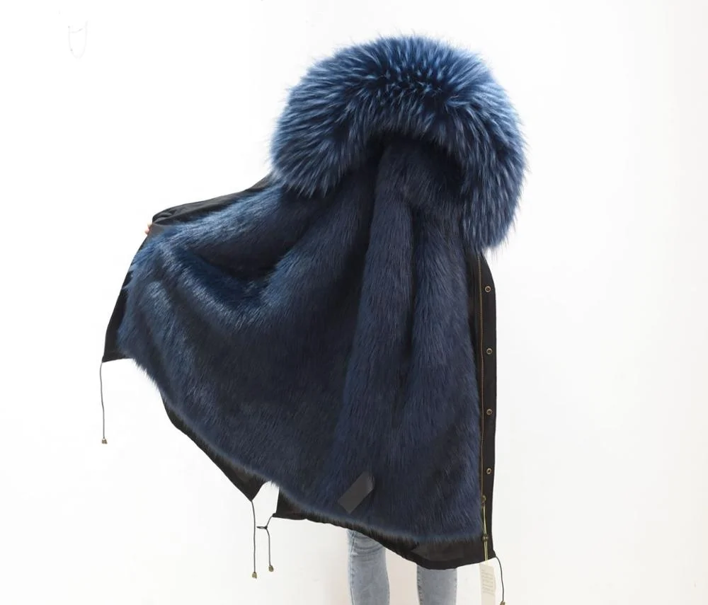 Faux Fur Coat Women Parka Winter Clothing White Black For lady Fur long Jacket With Hoood