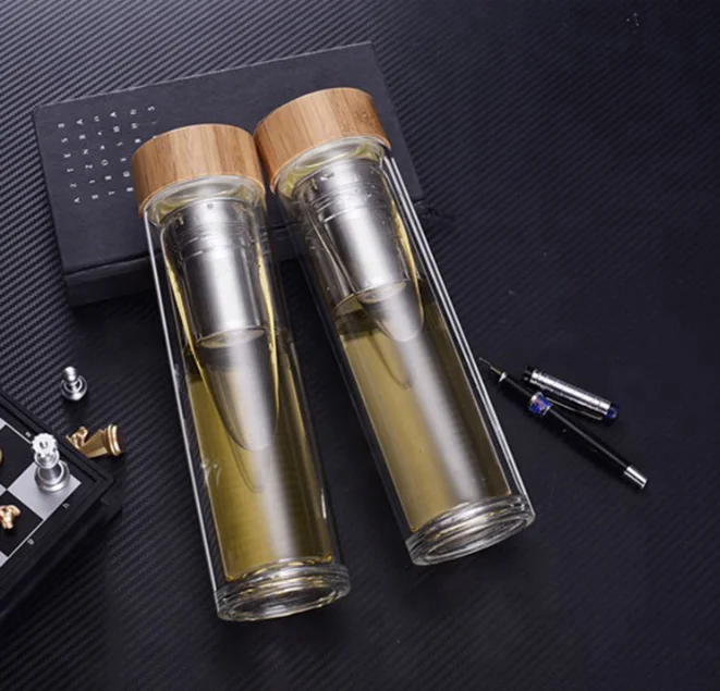 Tea Infuser Tumbler Fruit Infusion Glass water Bottle for Coffee Brewer with Filter 420ml