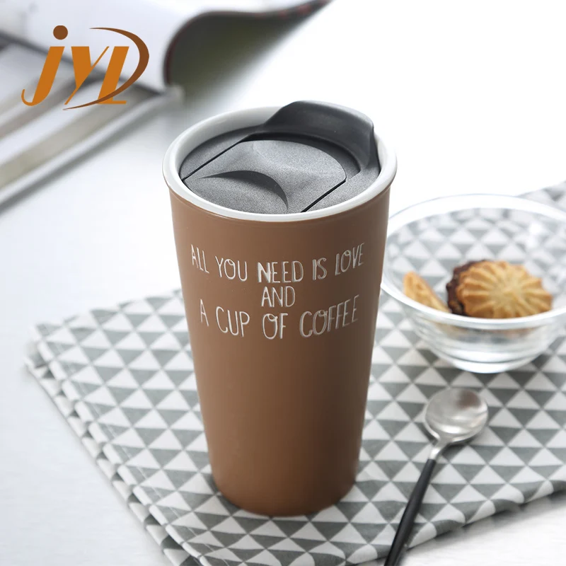 Customized Stone Coated Glazed Ceramic Stoneware Letter Travel Mugs For Office Coffee Cafe