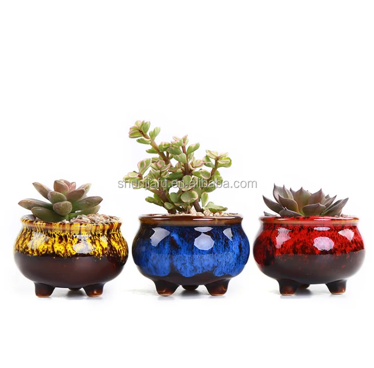 Indoor Decor Kiln Glaze Mini Ceramic Flower Pots