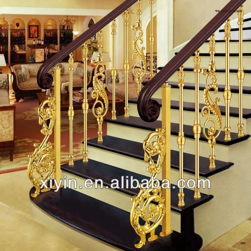 brass with wood stair handrails design