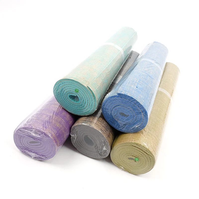 Wholesale Super Soft Eco Friendly natural PVC Jute hemp tpe natural rubber  Custom Print Logo jute Yoga Mat