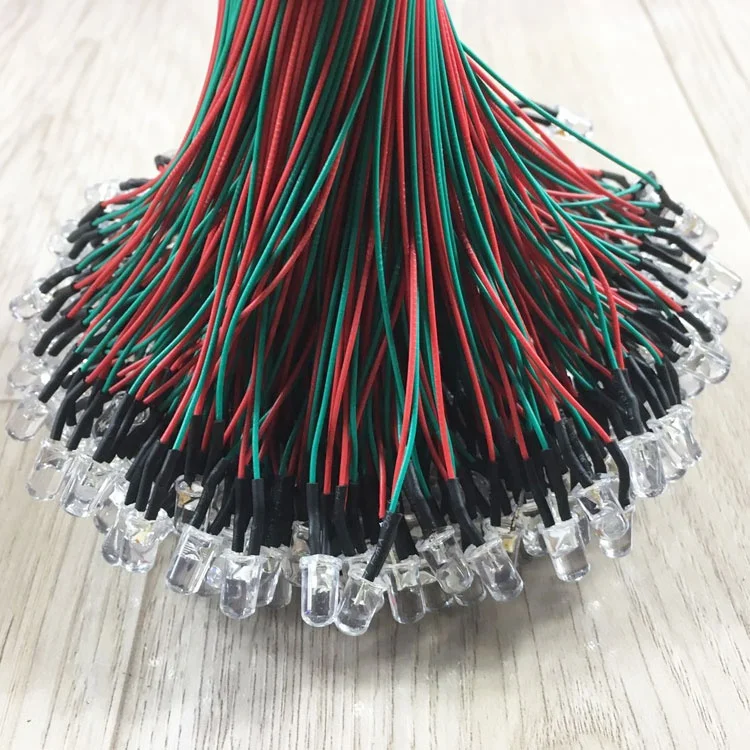 DC12V RGB Color 5mm led lamp with wire 20cm and lens kits