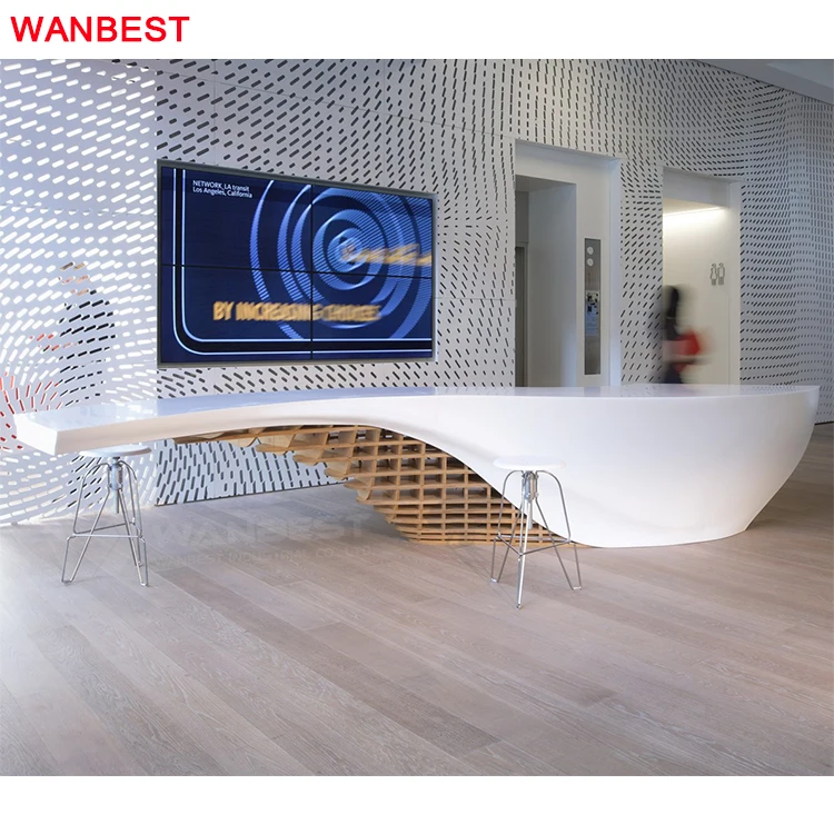 Wooden Curved Restaurant Spa Clinic Shop Cashier Counter Acrylic Beauty Salon Spa Reception Desk Marble Front Counter
