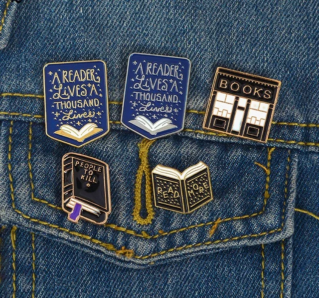 Custom collection book library metal enamel pins lapel pin badges brooches for men women