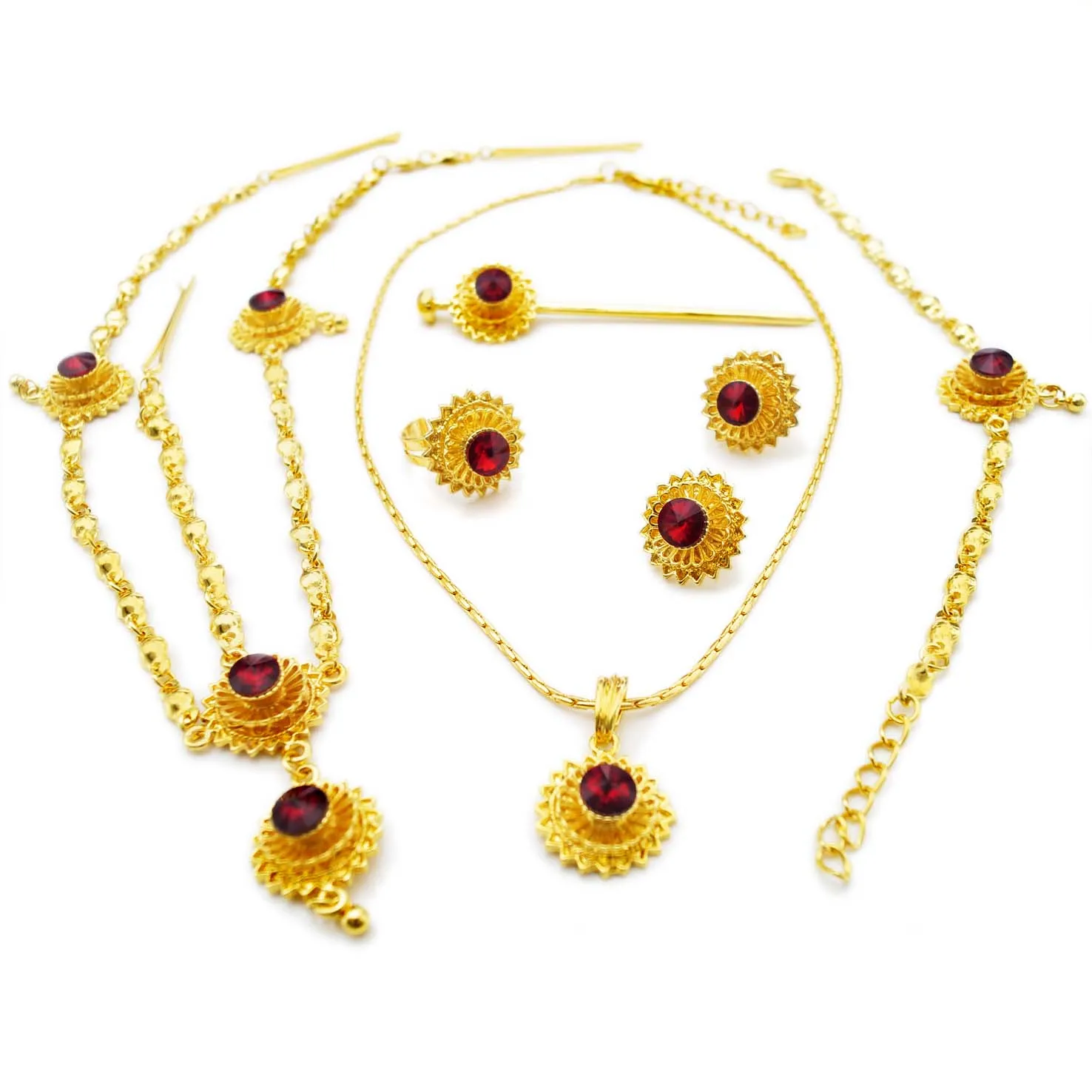 Ethiopian Gold African Necklaces Bracelets Jewellery Set