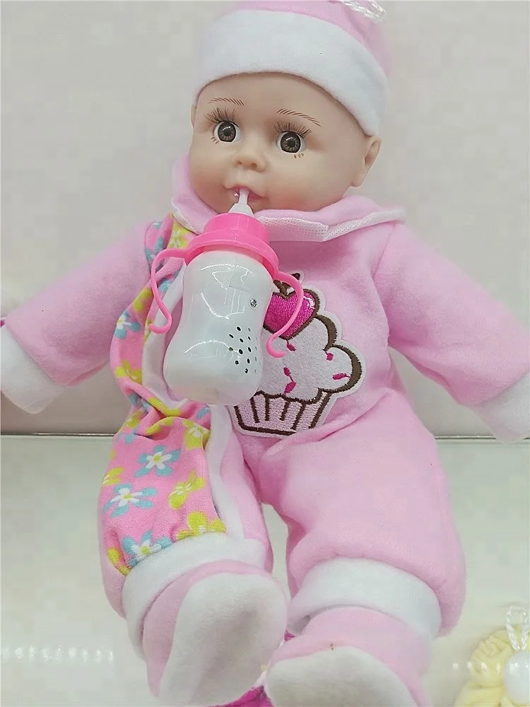 2018 new Children play electronic vinyl 39cm lovely reborn nursing bottle baby doll cry laugh dad mommy doll for music gift toys