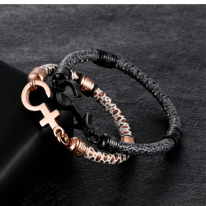 Fashion Jewelry Stainless Steel Men And Women Symbol Leather Bracelet