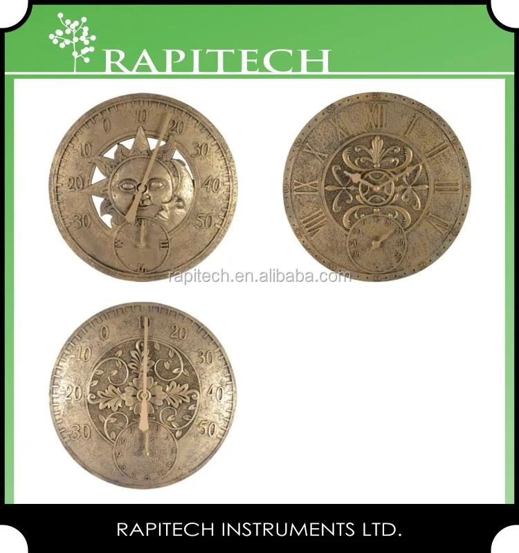 12 Inch Built in Polyresin Thermometer Garden Clock