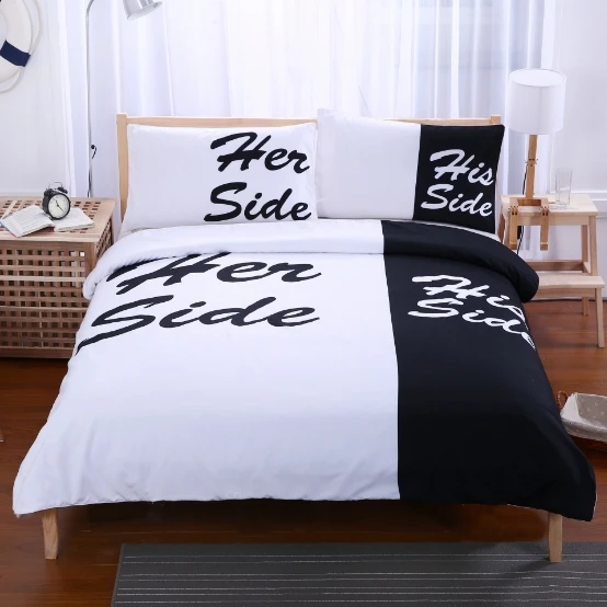 
New Design Letter Printing 100% Polyester Fashionable Two Colors Bedding Set for Couple 