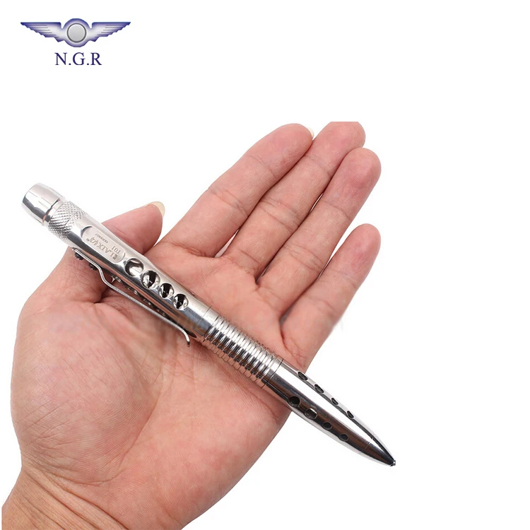 Factory top sell Stainless steel tactical pen with LED flashlight Tungsten attack head and Multi function tool for self defense