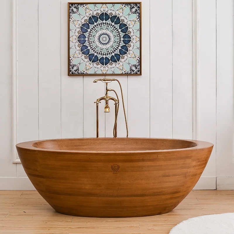 Outdoor stone wooden spa bath tub bathroom decor freestanding tubs