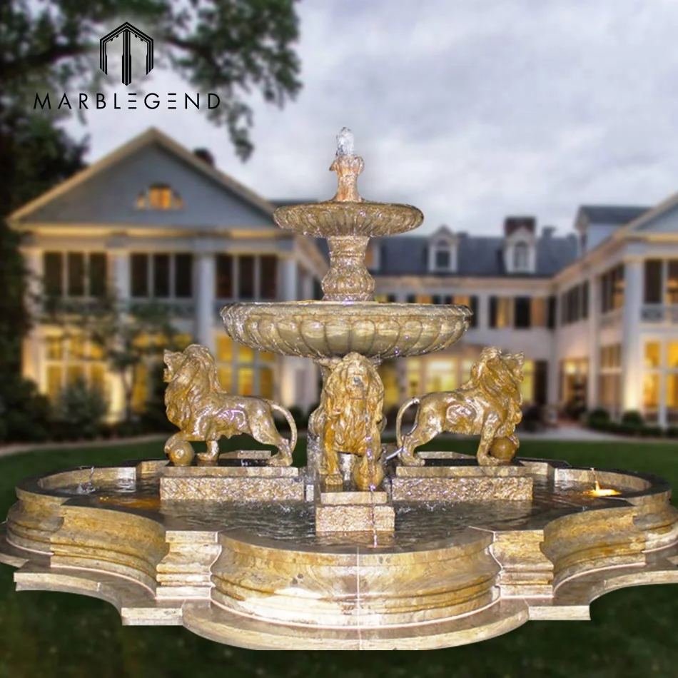 Customized  Design outdoor Natural Stone lion head  Marble  Water Fountains