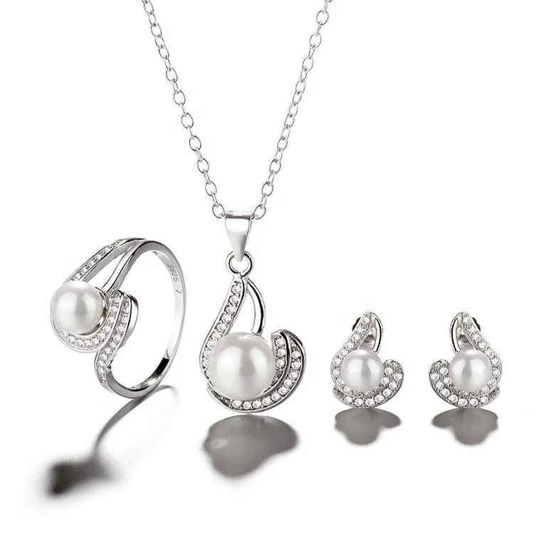 Freshwater Pearl Jewelry Set in Real Silver 925 Gemstone Rings Pendant Earrings Set for Women