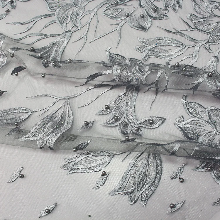 African style french net lace tulle bead fabric for wedding dress