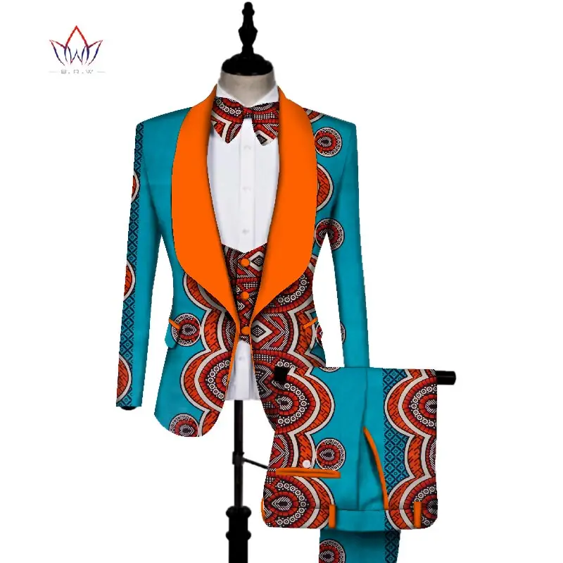 
Factory Wholesale 3 pieces Men sets Dashiki Top and Trouser & Vest Set Bazin Plus Size Traditional African Print Clothing WYN431 
