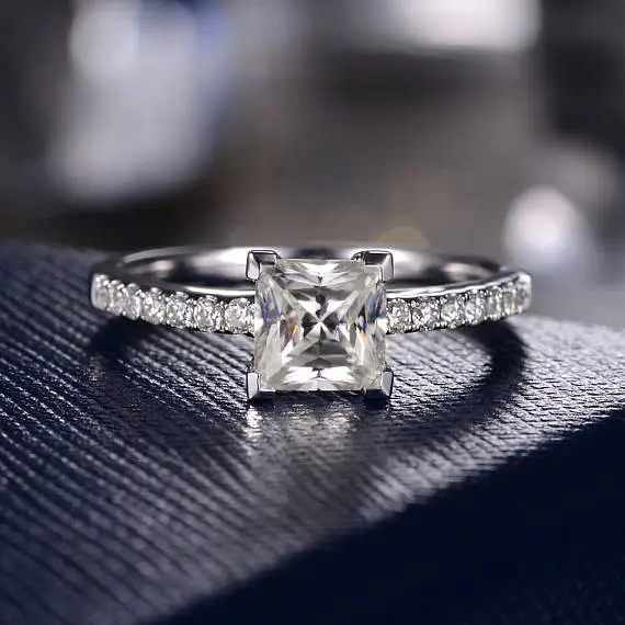 Огранка «Принцесса» муассанит обручальное кольцо в 14k Золотое