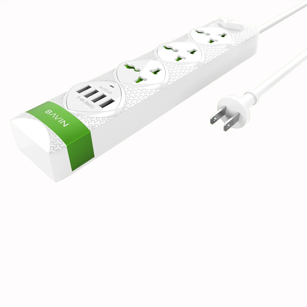 
BAVIN 4 USB 3 power socket power strip switch socket 5V 5.4A max 30W usb output 2500W 10A extension socket 