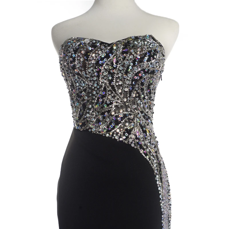 Long mermaid backless fformal party wear beaded black evening dresses elegant